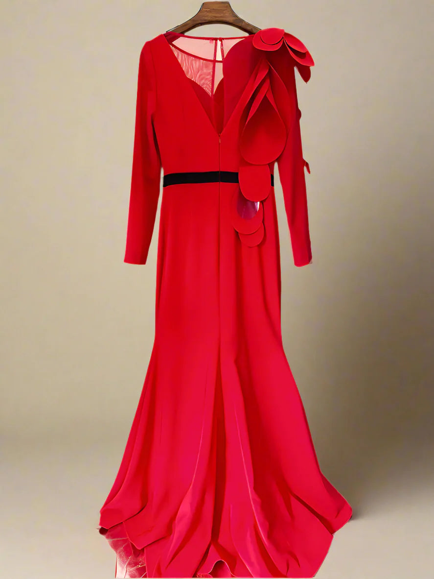 Couture Ruffled Rosette Maxi Dress