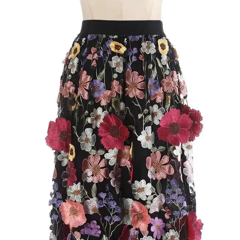 Luxe Floral Pull-On Midi Skirt