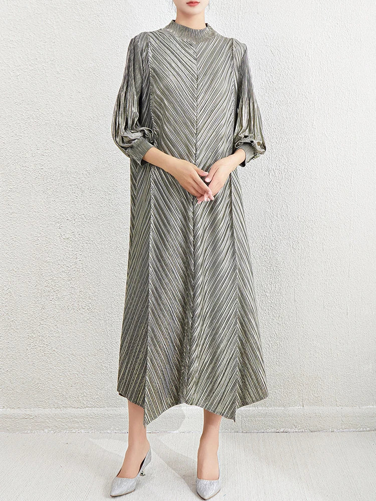 Luxe Pleated Bishop Sleeve Dress