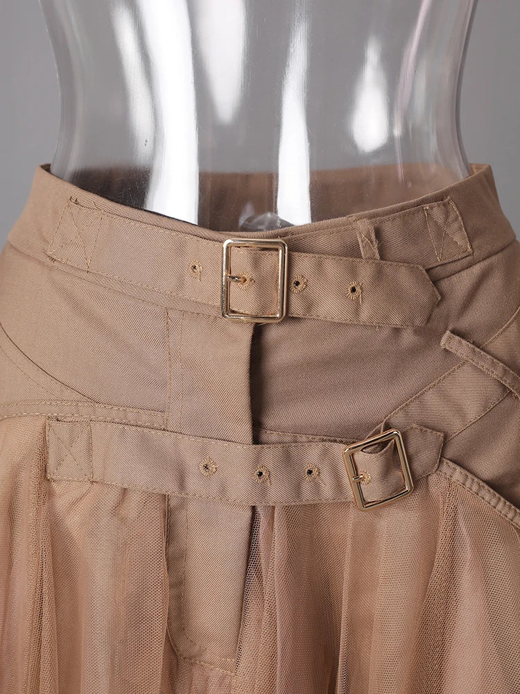 Luxury Tulle Mesh Buckle Skirt