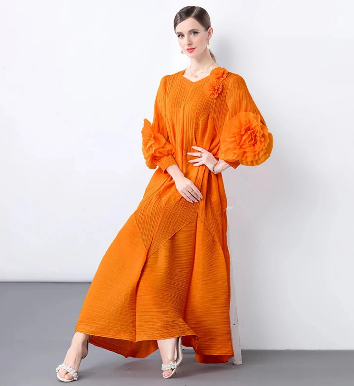 Elegant Plissé 3D Ruffle Dress