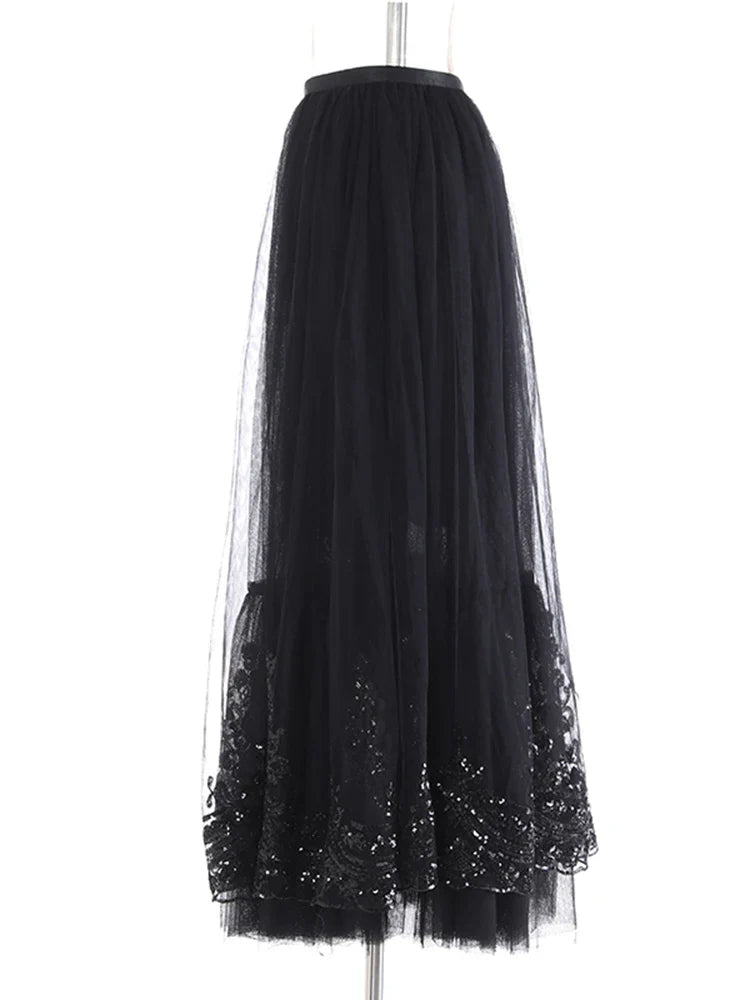 Luxury Lace Embroidered Tulle Skirt