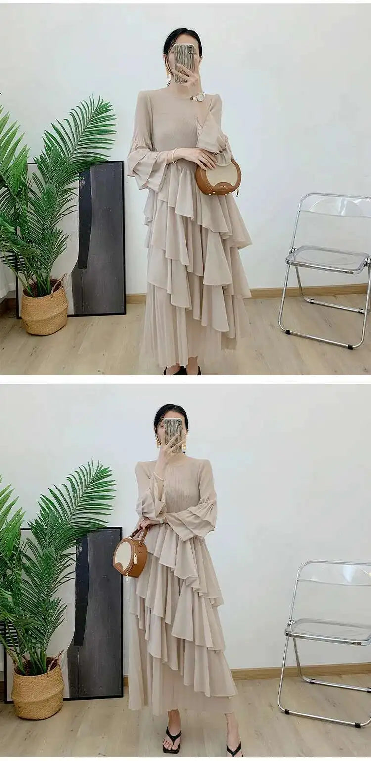 Elegant Ruffled Pleated Dress
