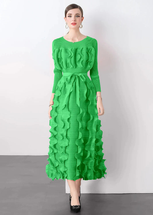 Luxe Plissé Modest Ruffle Dress
