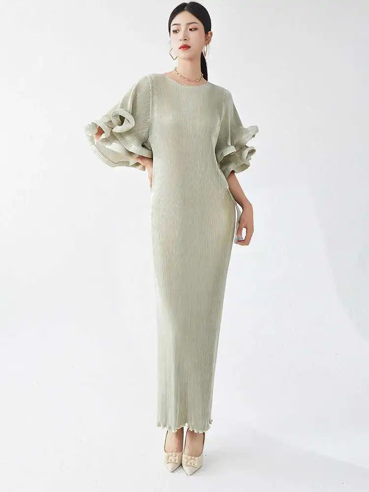 Luxury Pleated Flare Sleeve Dress