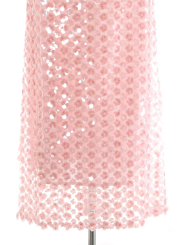 Floral Sequin Pull-On Midi Skirt