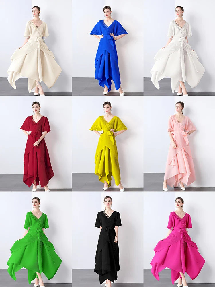 Asymmetrical Plissé Pleated Dress