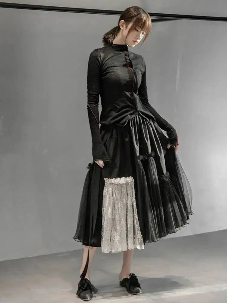 Elegant Lace Pull-On Tulle Skirt