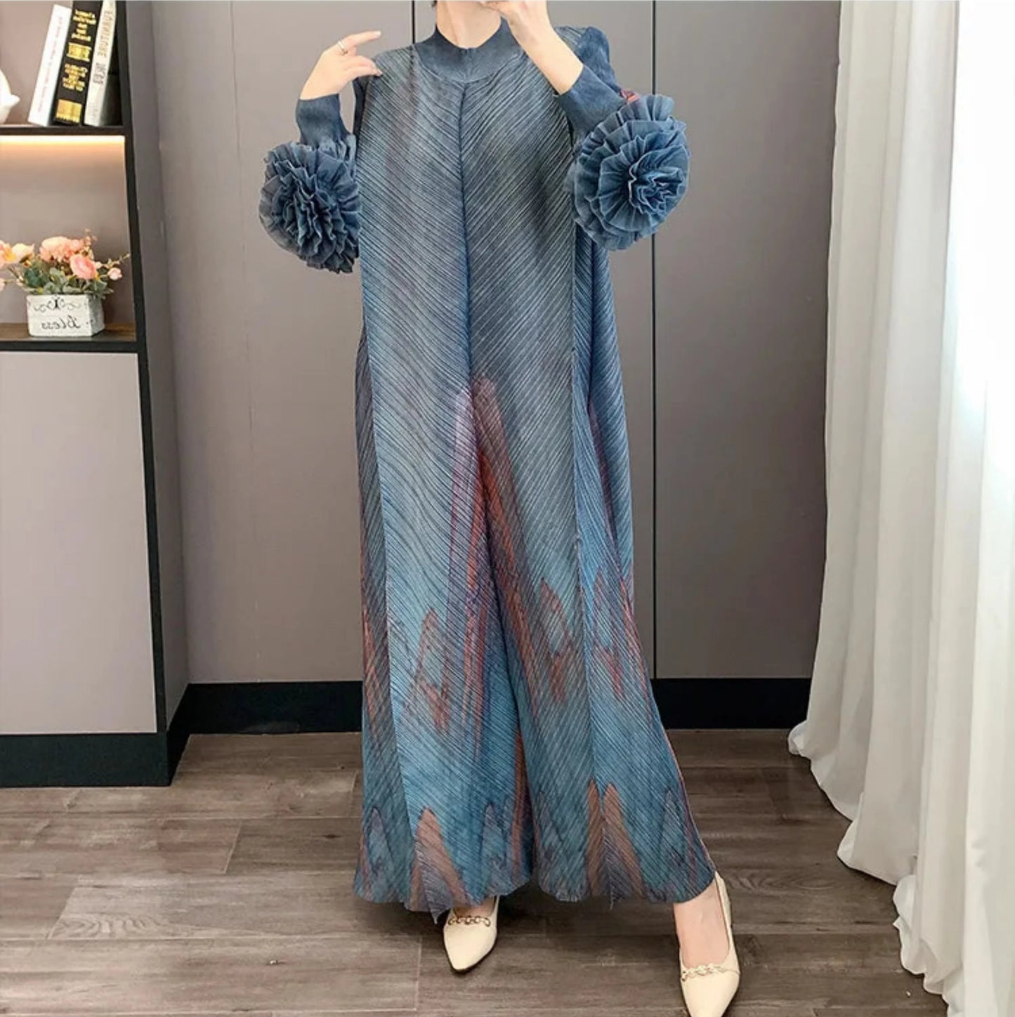 Luxury Ruffle Floral Pleat Dress