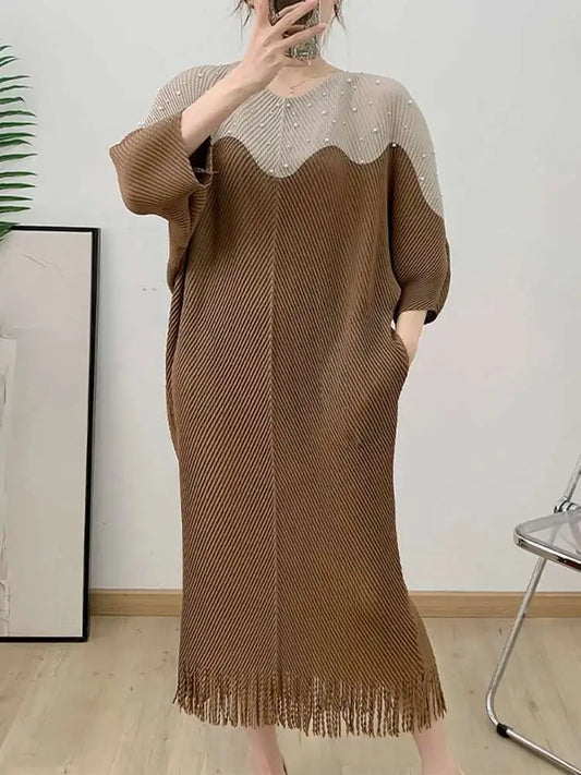 Luxury Plissé Dress with Tassel