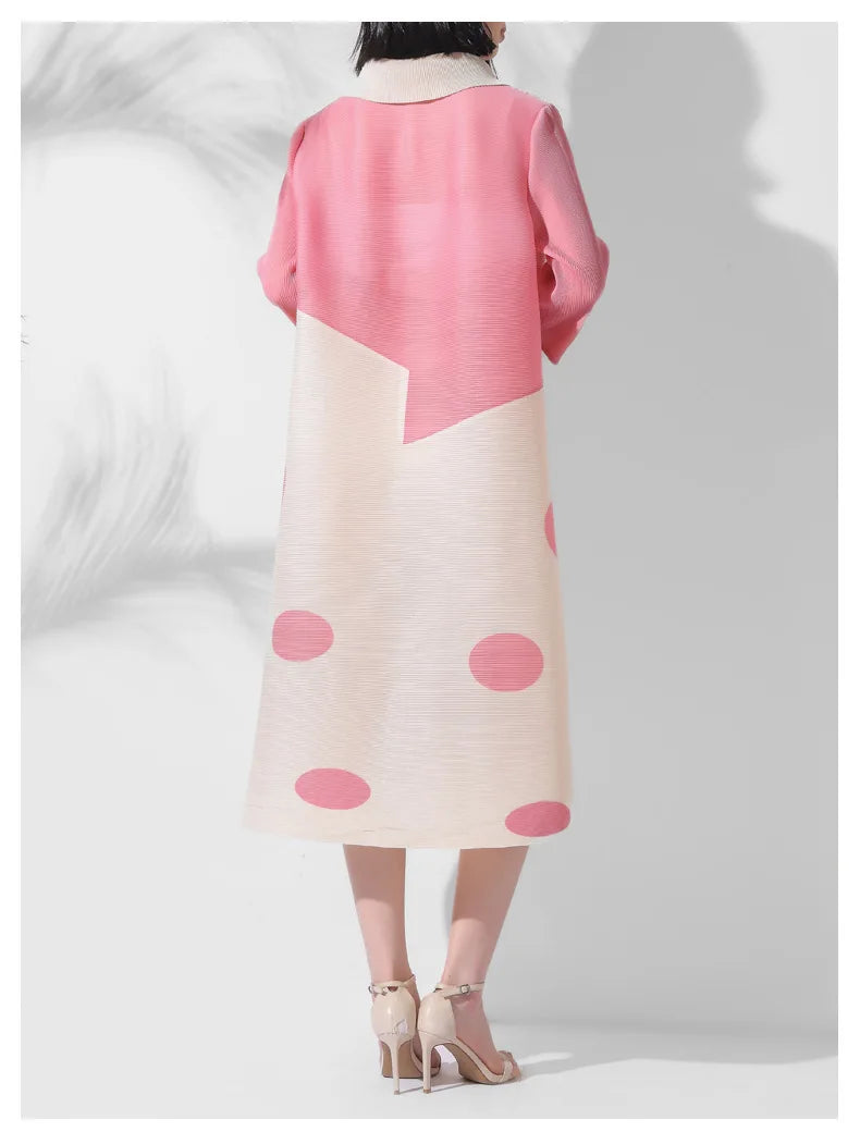 Luxury Japanese Pleated Polka Dot Blouse Dress