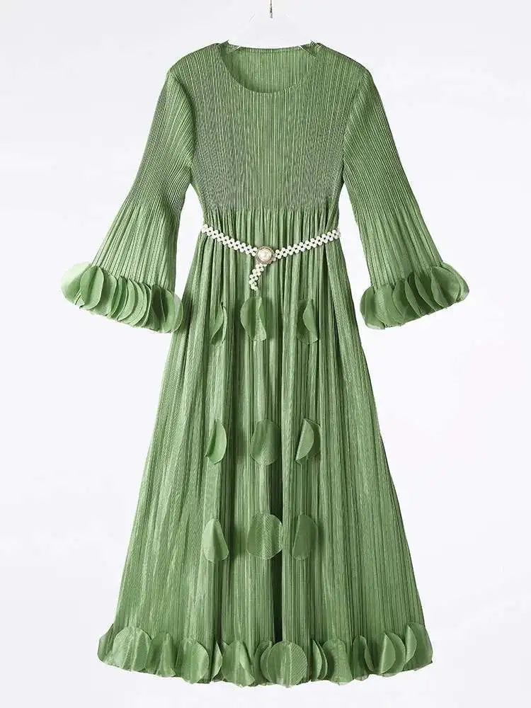 Premium Plissé 3/4 Sleeve Midi Dress