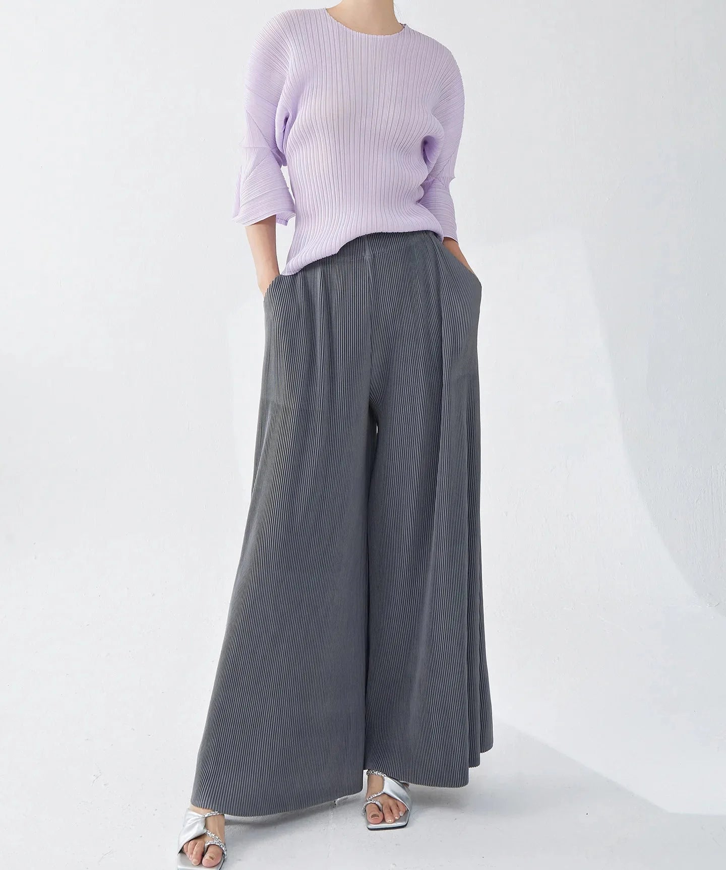 Luxury Plisse Wide-Leg Trousers