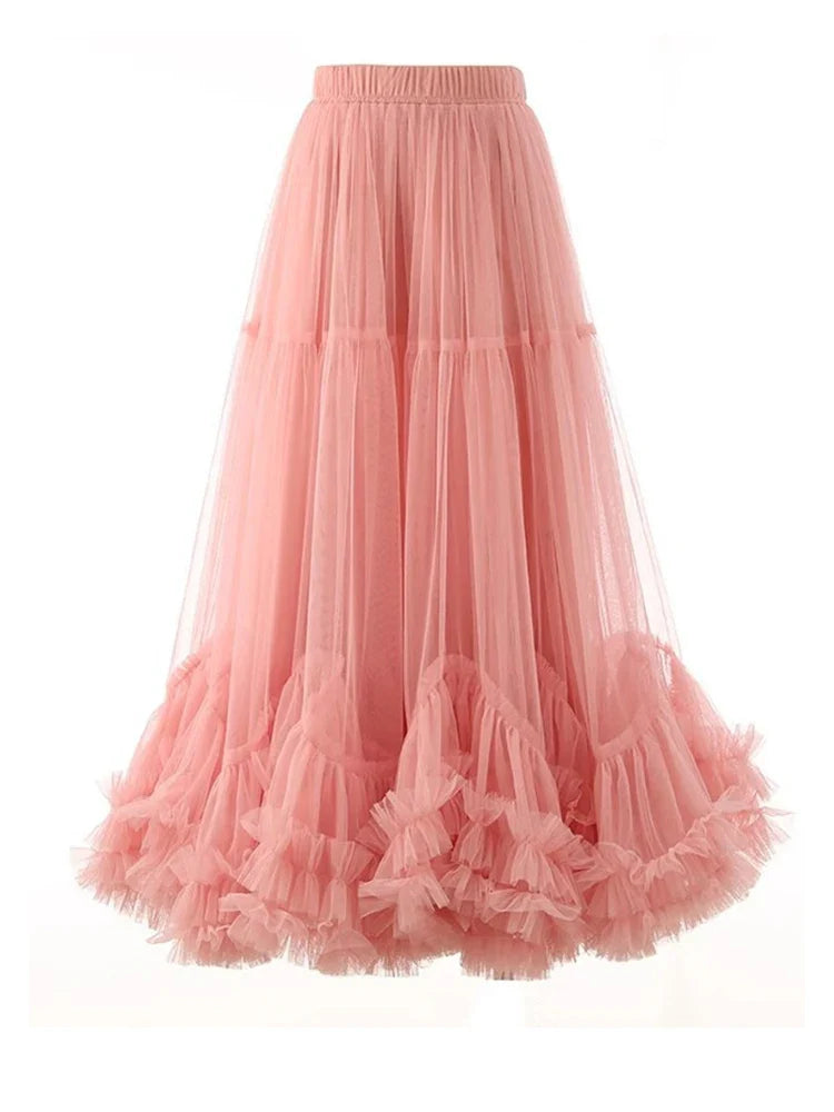 Luxury Tulle Ruffle Midi Skirt