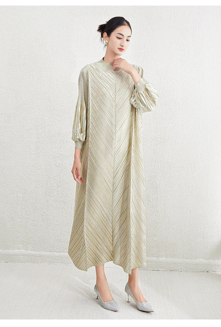 Luxe Pleated Bishop Sleeve Dress