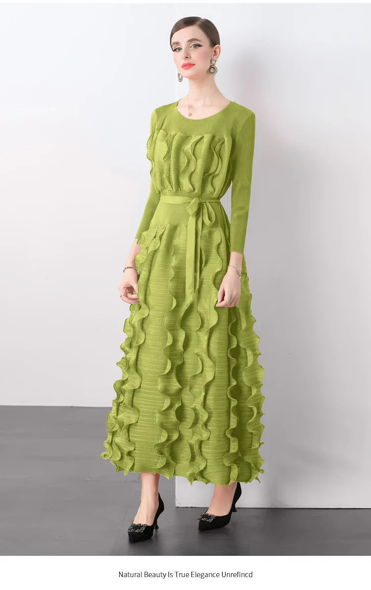 Chic Plissé Pleated Midi Dress