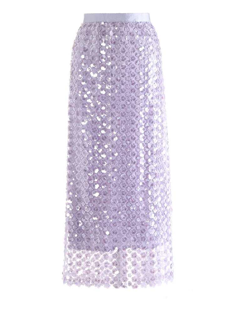 Floral Sequin Pull-On Midi Skirt