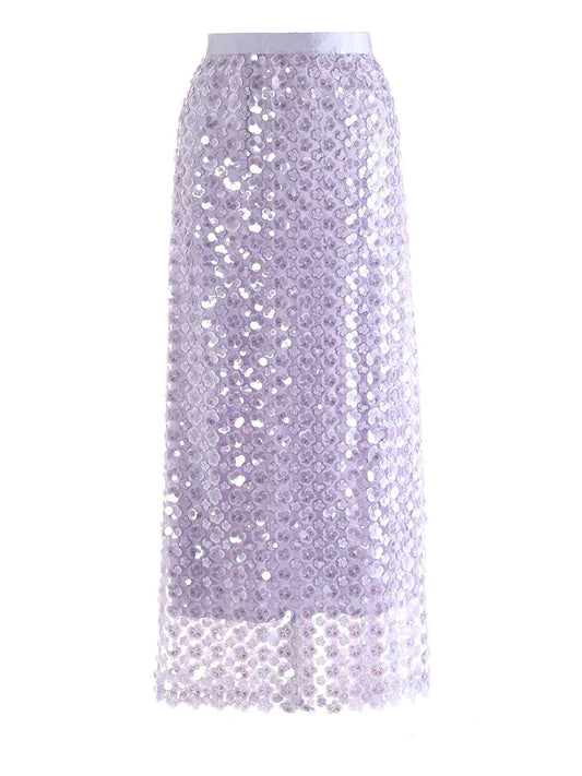 Floral Sequin Pull-On Midi Skirt