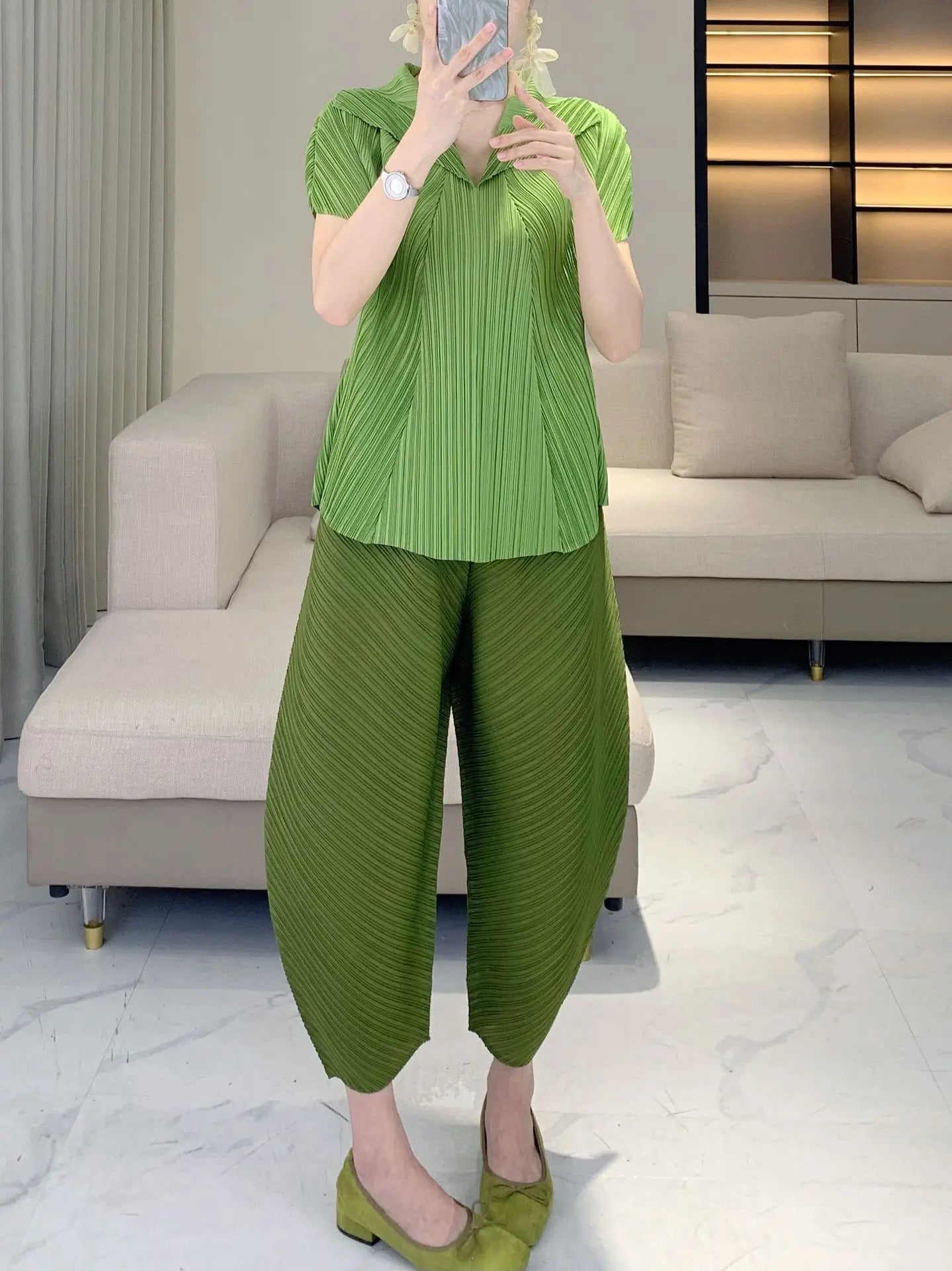 Plissé Pleated Palazzo Pants