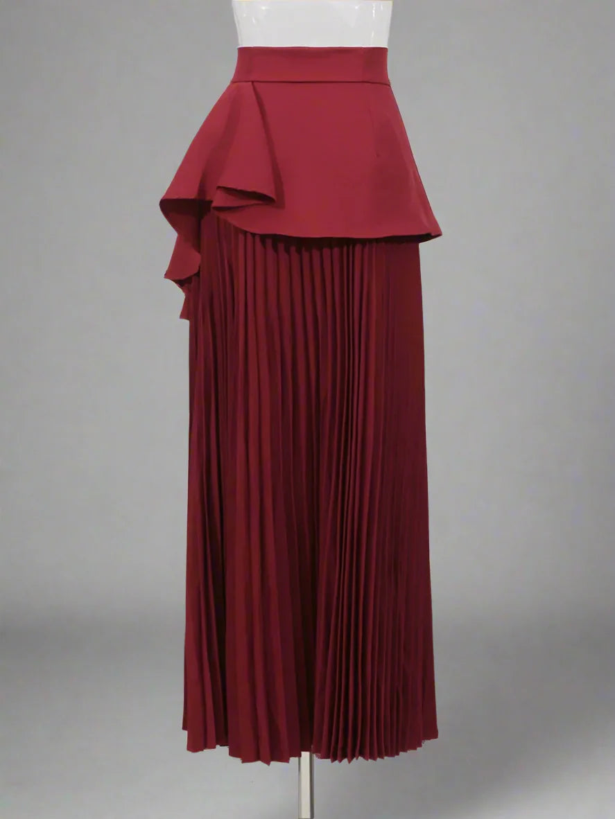 Floral Pleated Basque Waist Skirt