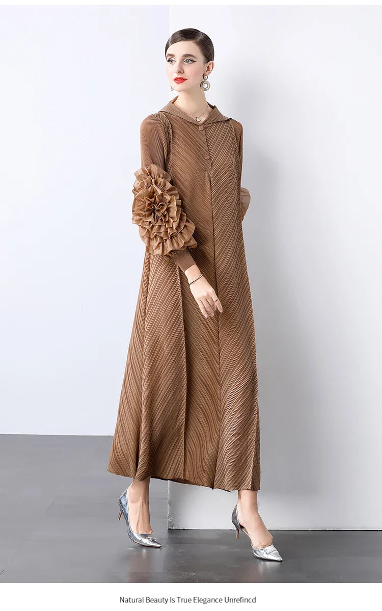 Plissé Pleated Long Sleeve Dress