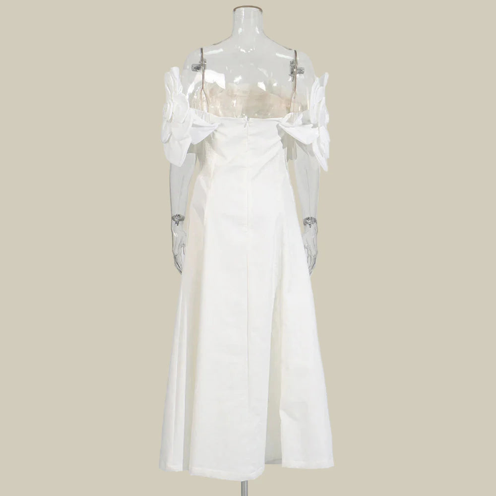 Luxury Off-Shoulder 3D Bloom Dress