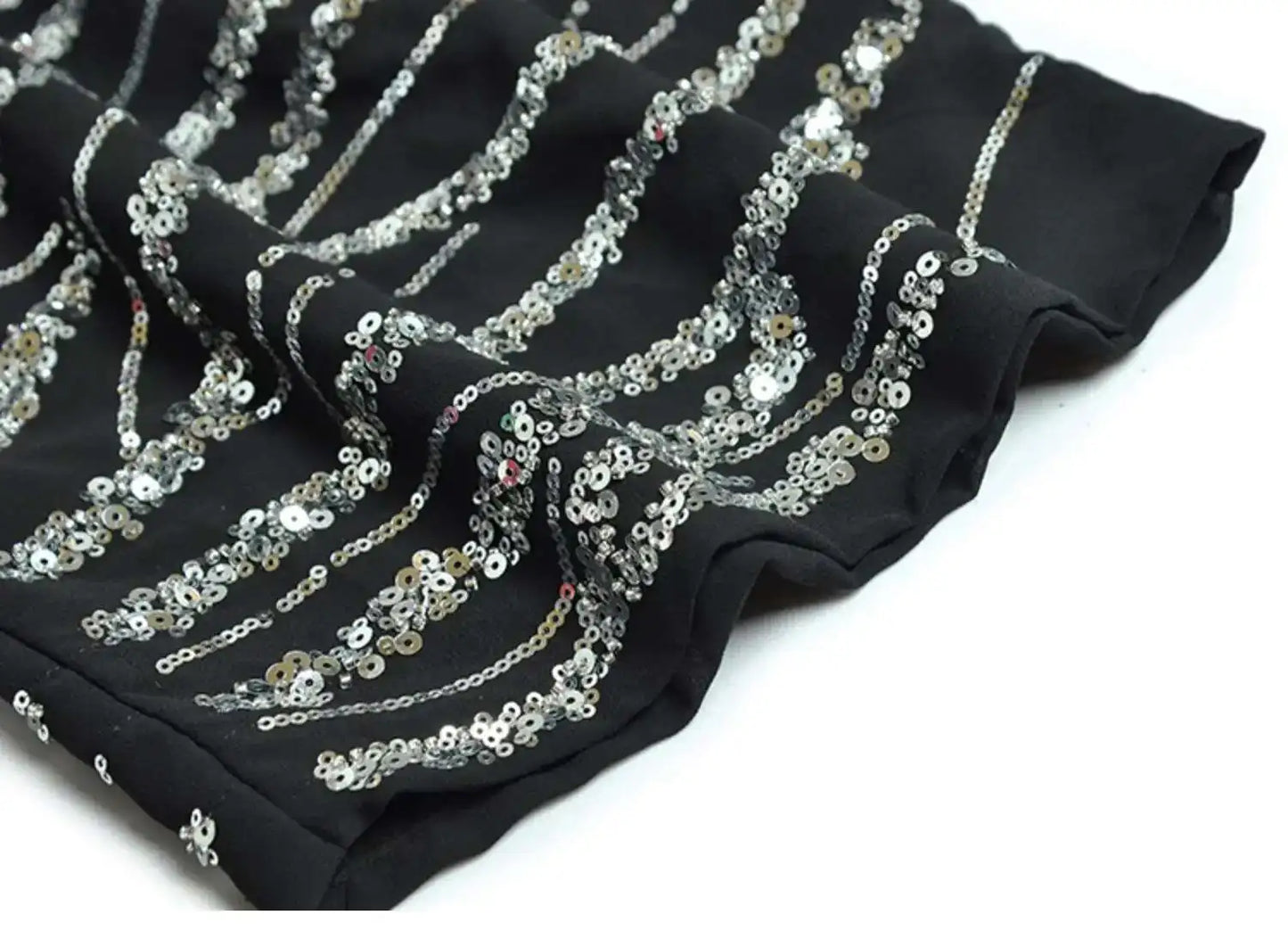 Flowy Sequin-Adorned Evening Dress