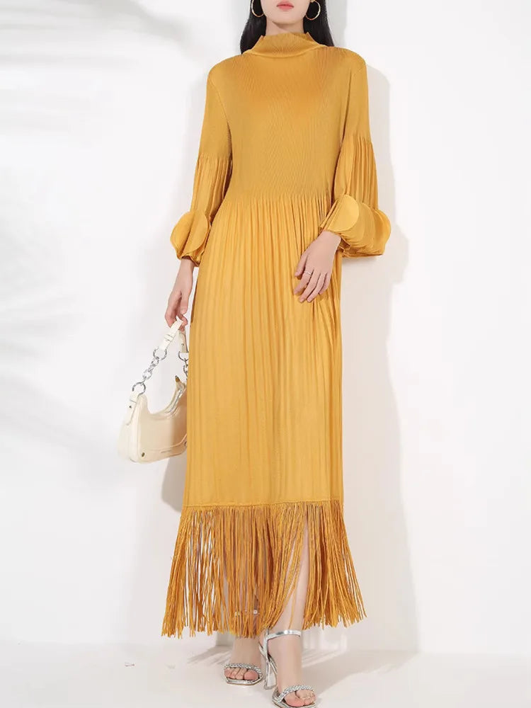 Truly Pleated Oversized Sleeve Midi Dress