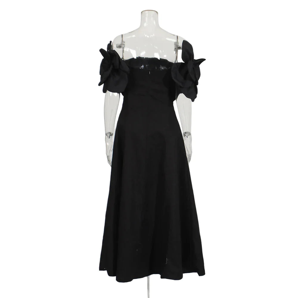Luxury Off-Shoulder 3D Bloom Dress