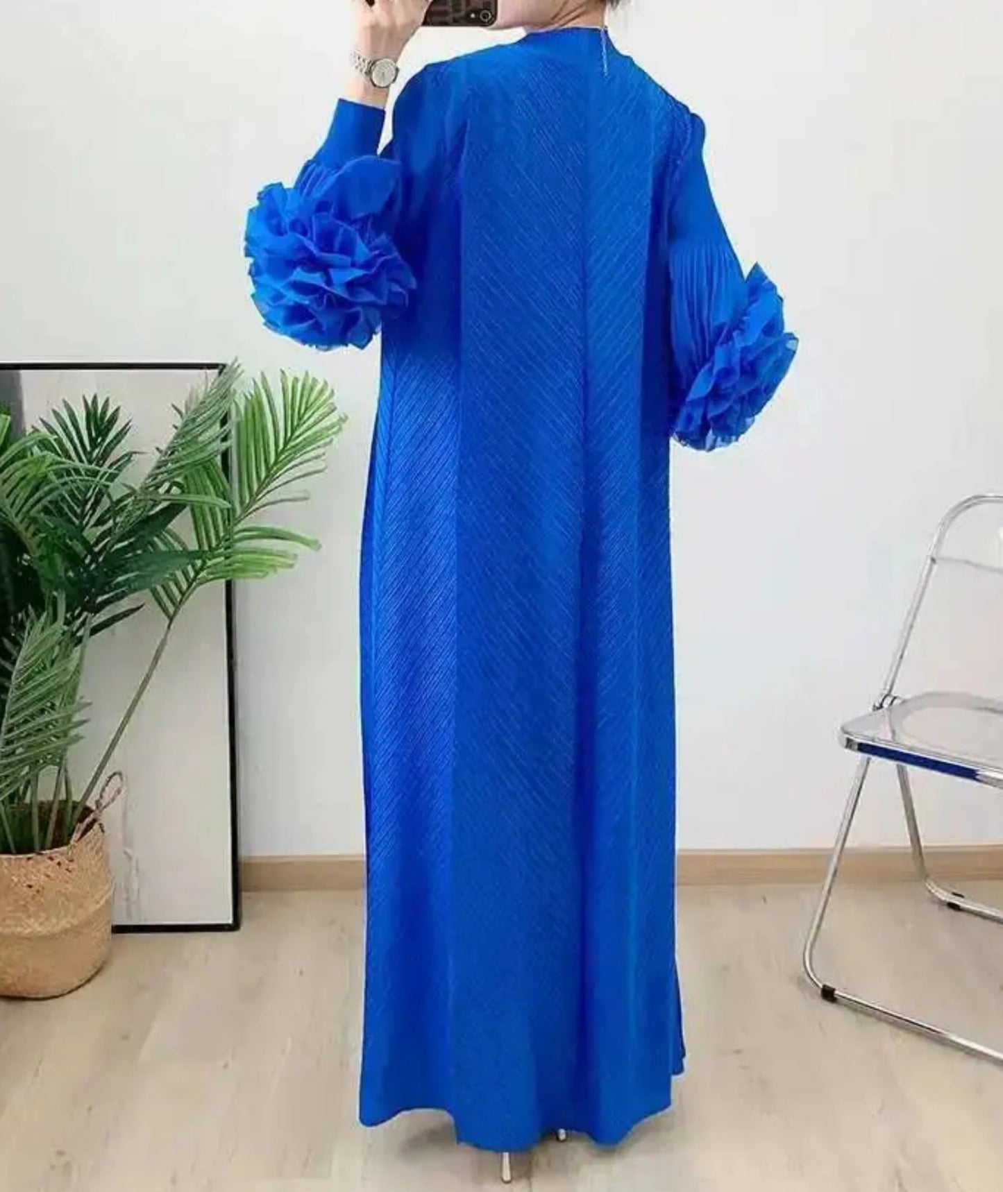 Truly Pleated Ruffle Sleeve Dress