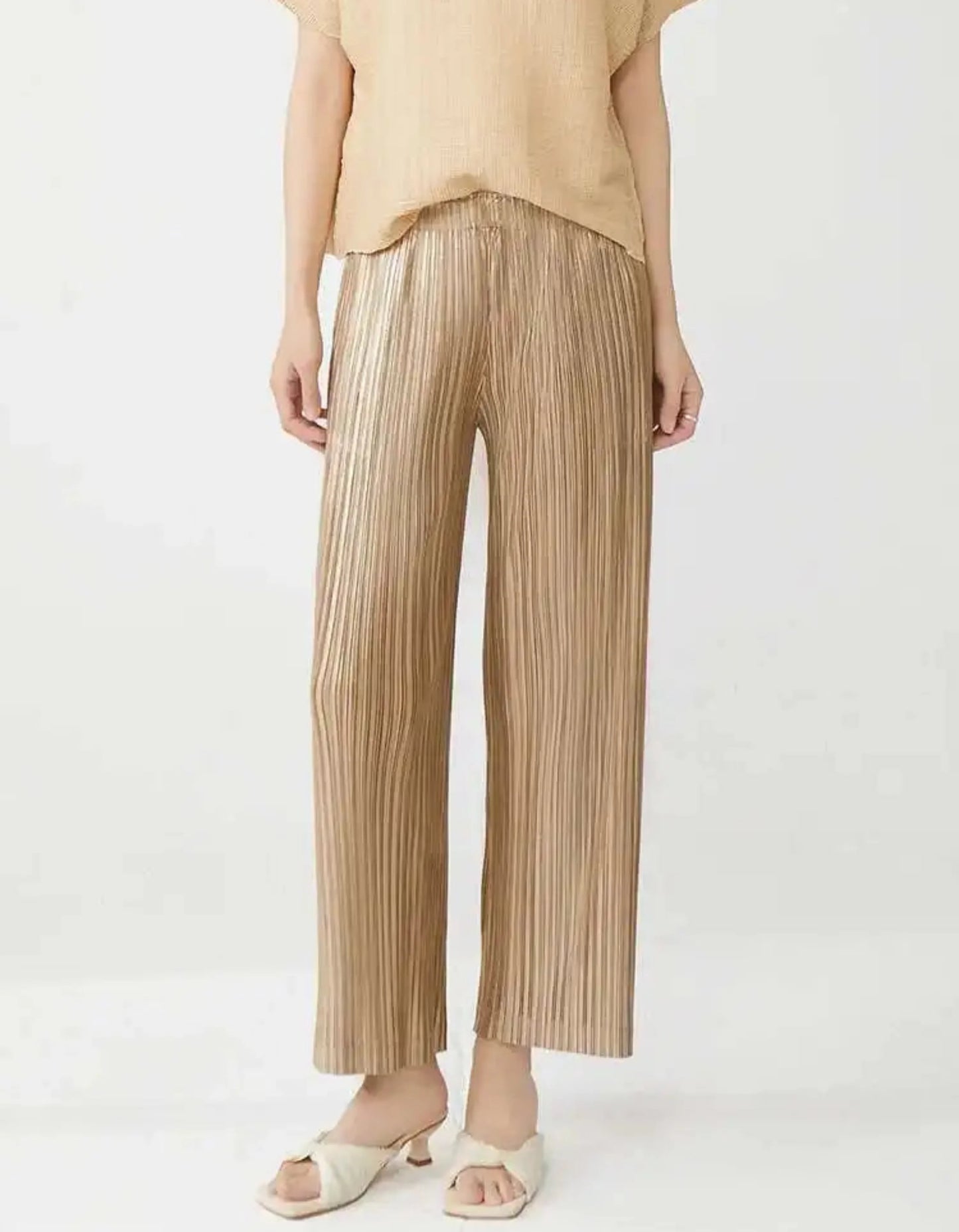 High-Waisted Plissé Trousers