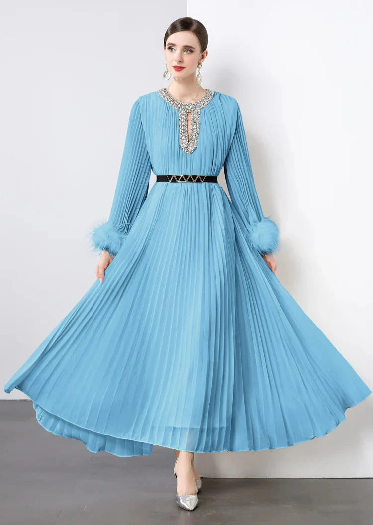 Plisse Faux Fur Crystal Dress