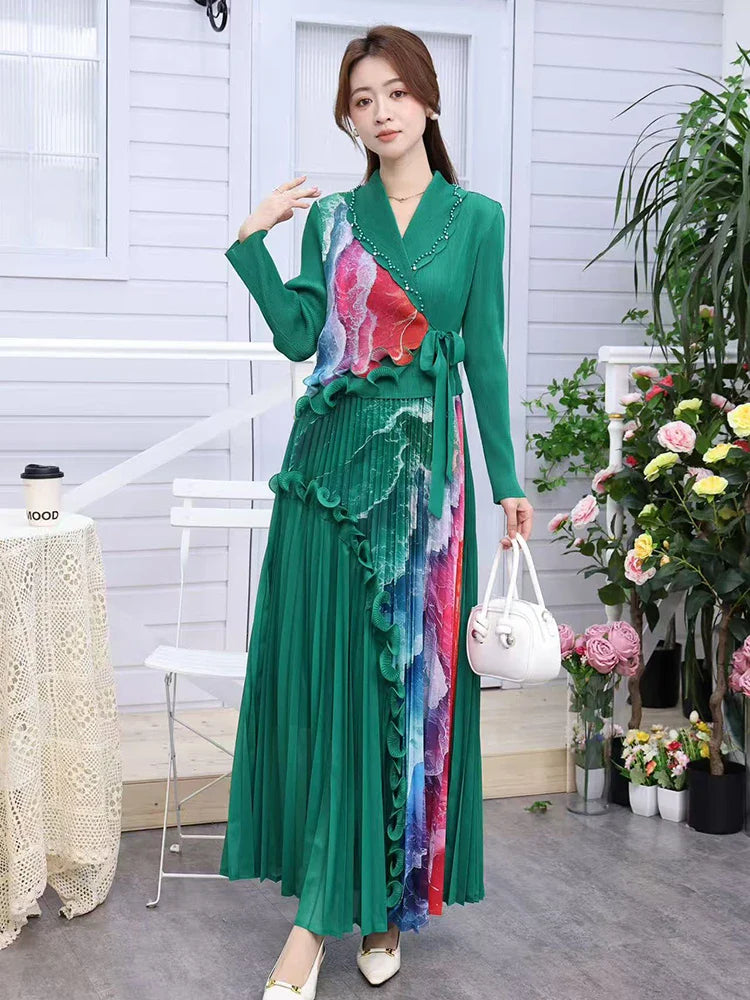 Luxury Ombre Pleated Midi Dress