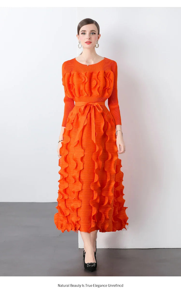 Chic Plissé Pleated Midi Dress