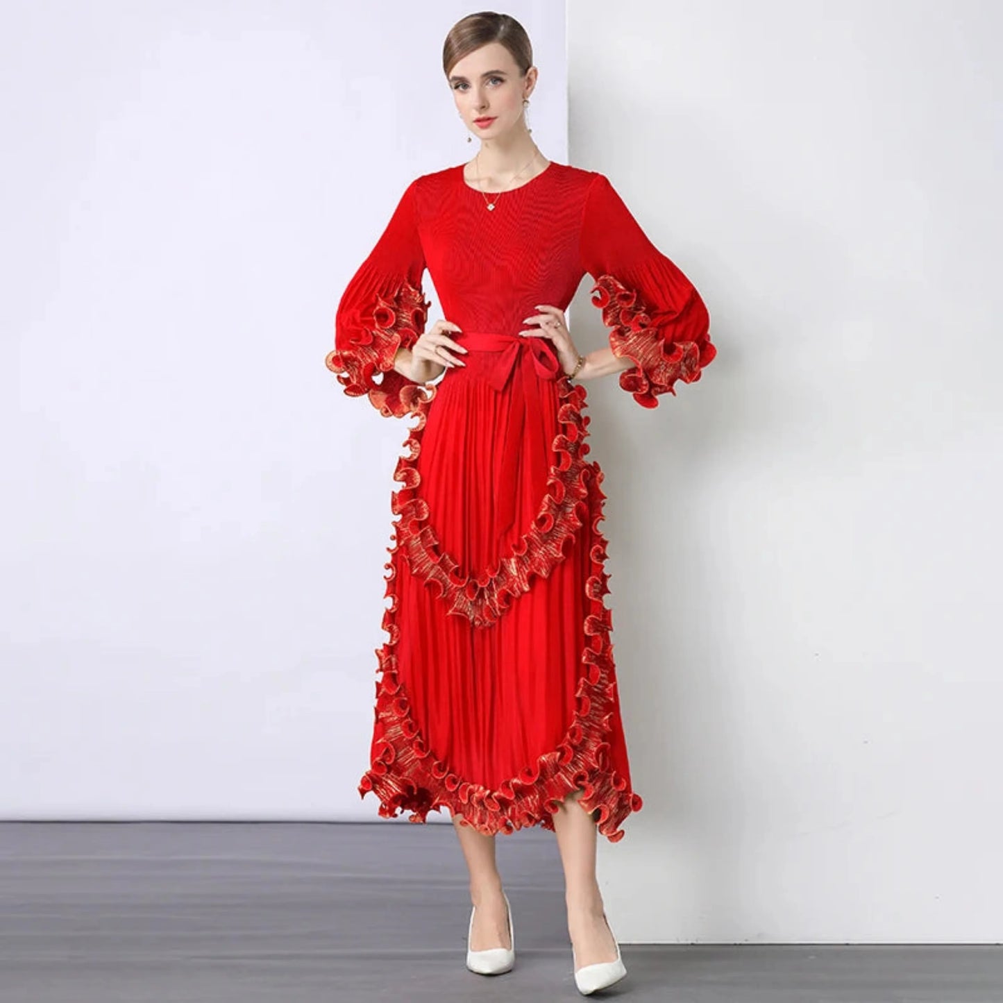 Truly Pleated Ruffle Dress