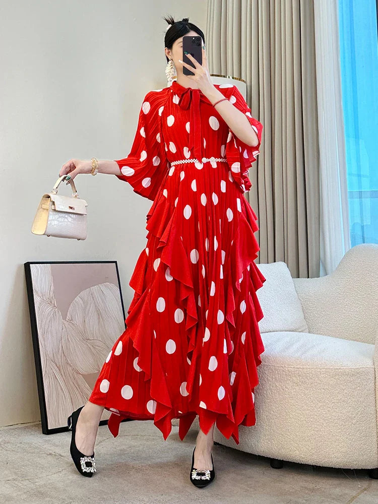 Luxury Ruffle Pleated Midi Dress