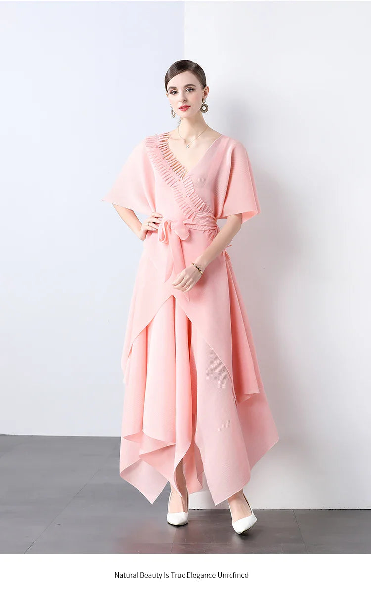 Asymmetrical Plissé Pleated Dress
