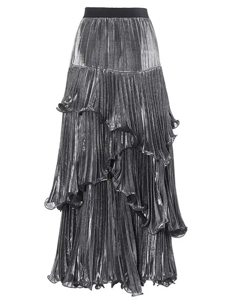 Metallic Tiered Midi Skirt