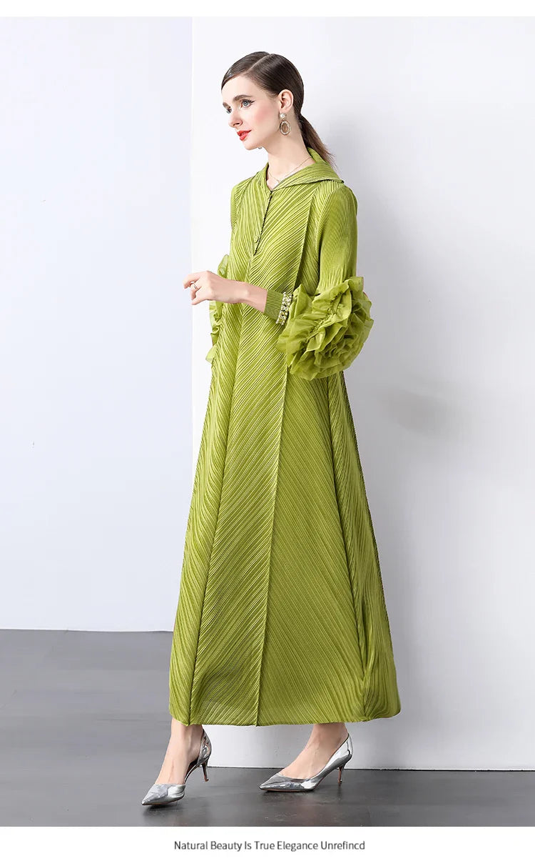Plissé Pleated Long Sleeve Dress