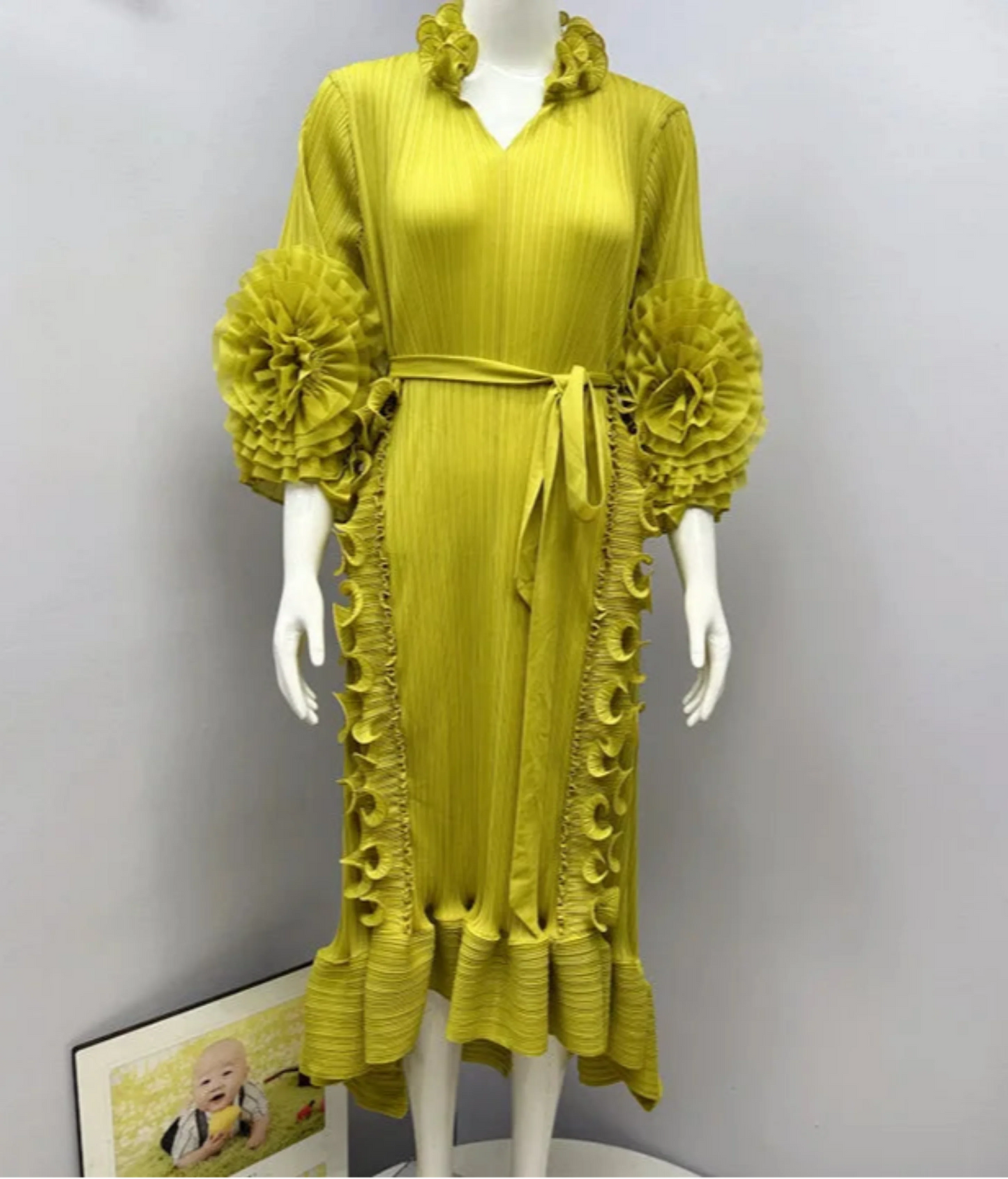 Pleated Ruffled Collar Dress