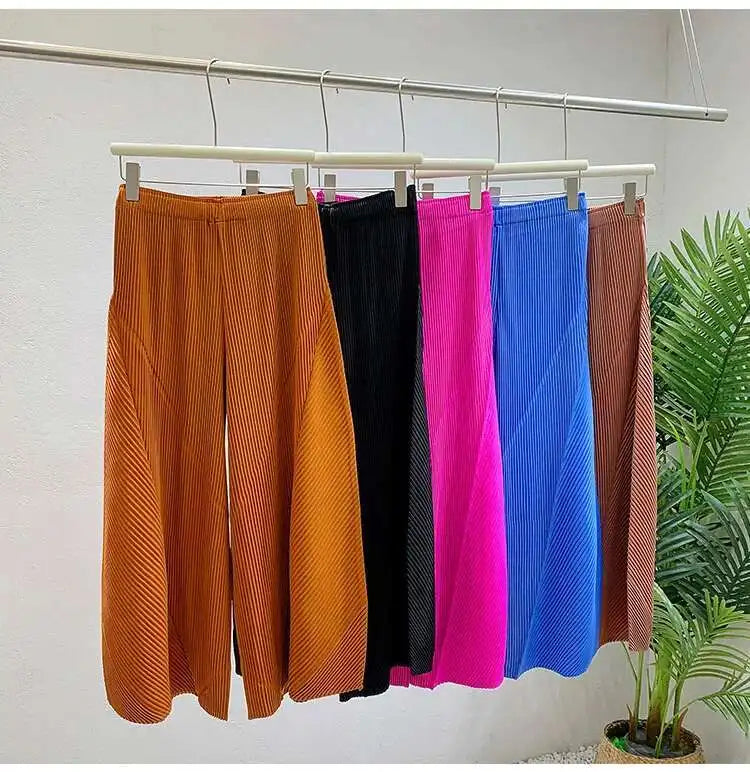 Plissé Pleated Wide-Leg Trousers