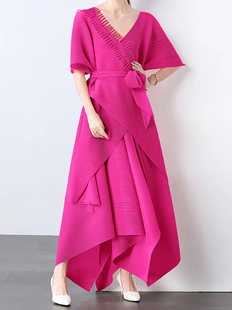 Asymmetrical Plissé Pleated Dress