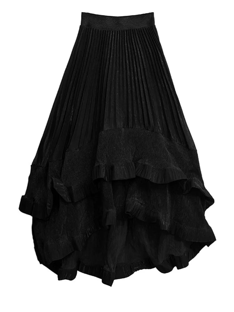 Metallic Asymmetric Pleated Skirt
