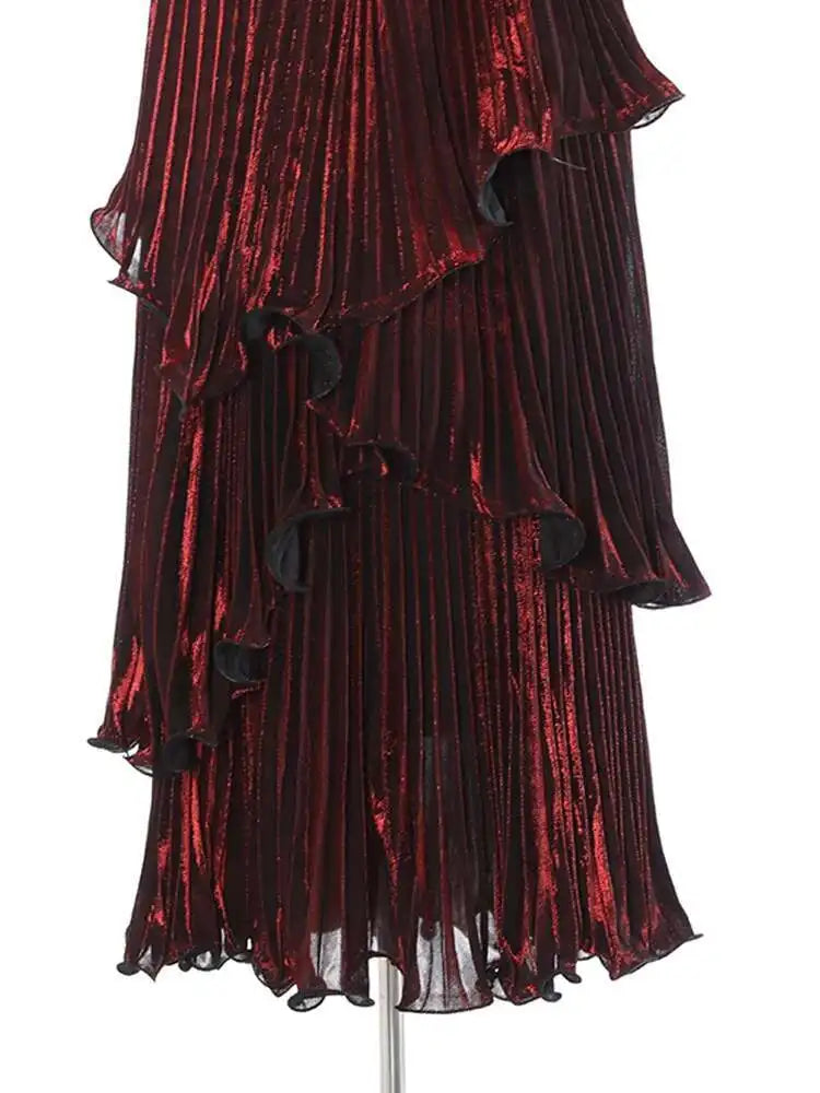 Metallic Tiered Midi Skirt