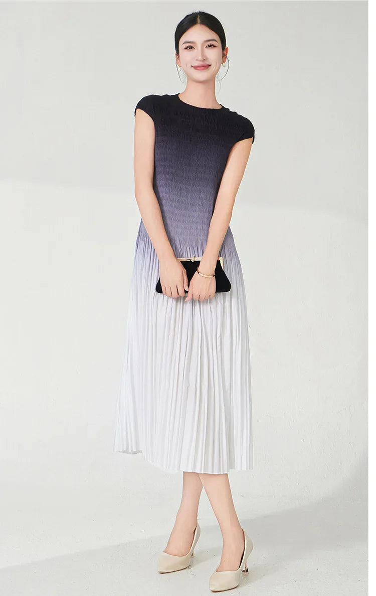 Designer Ombre Pleated Midi Dress