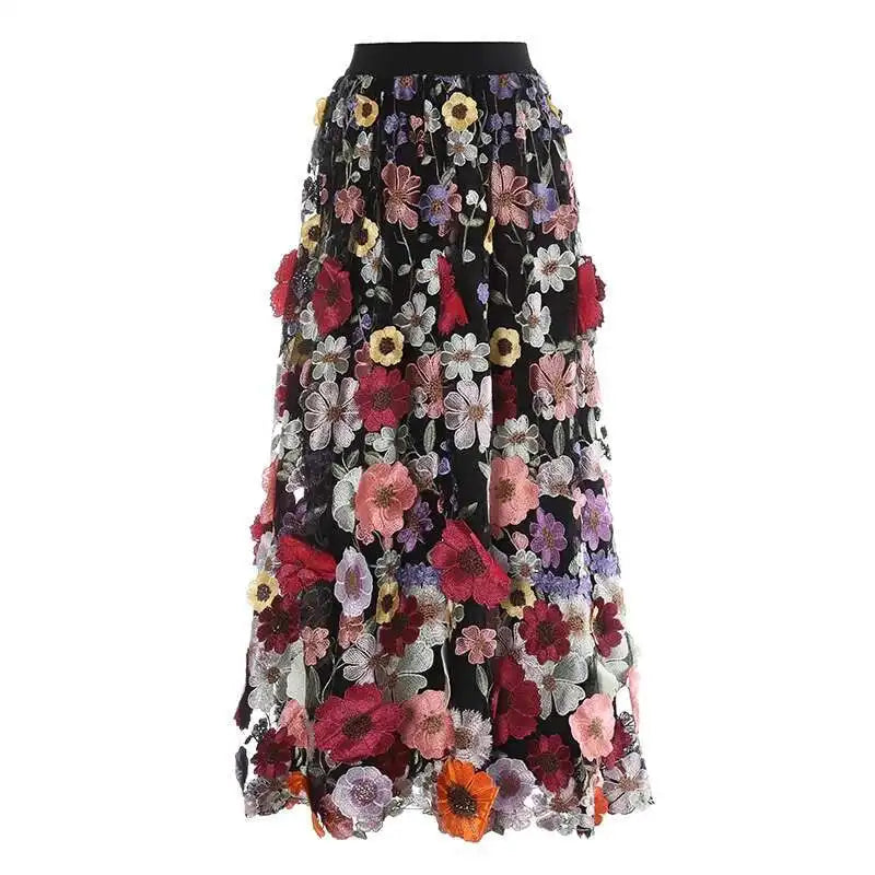 Luxe Floral Pull-On Midi Skirt