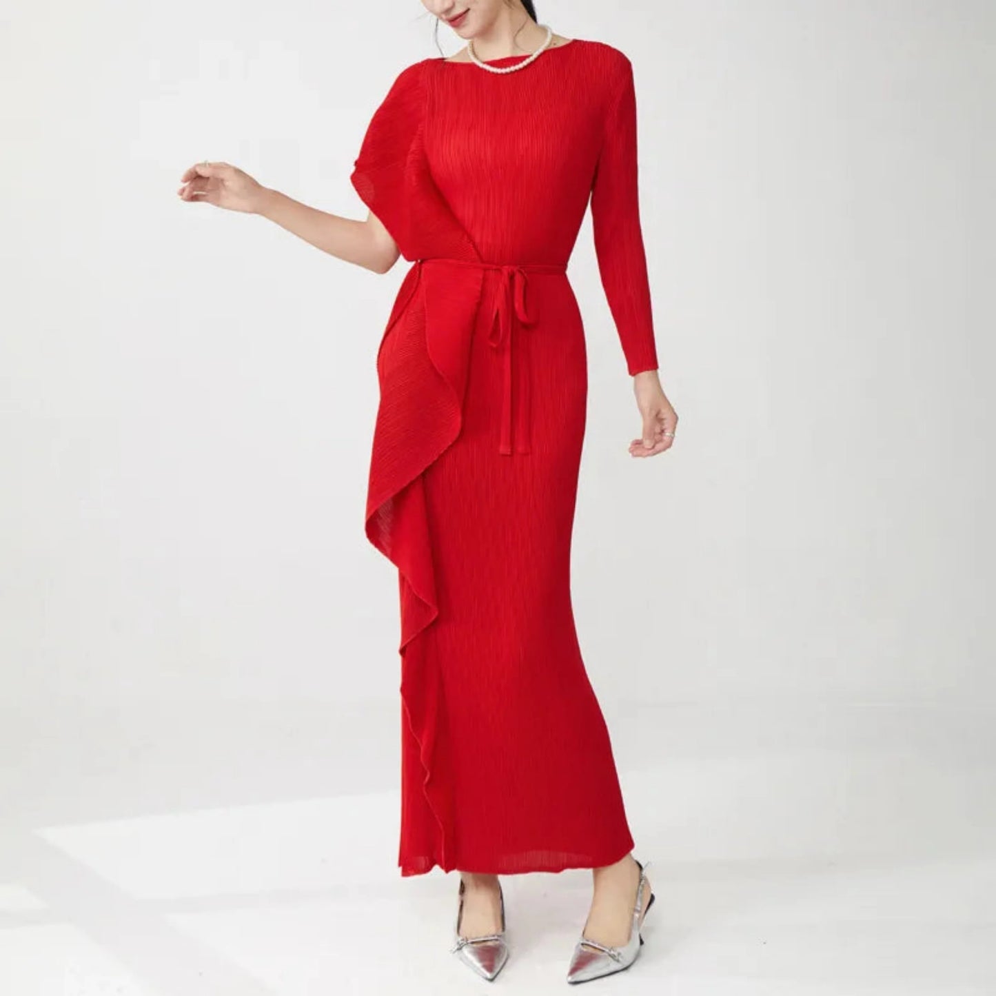 Luxury Plissé Asymmetric Dress