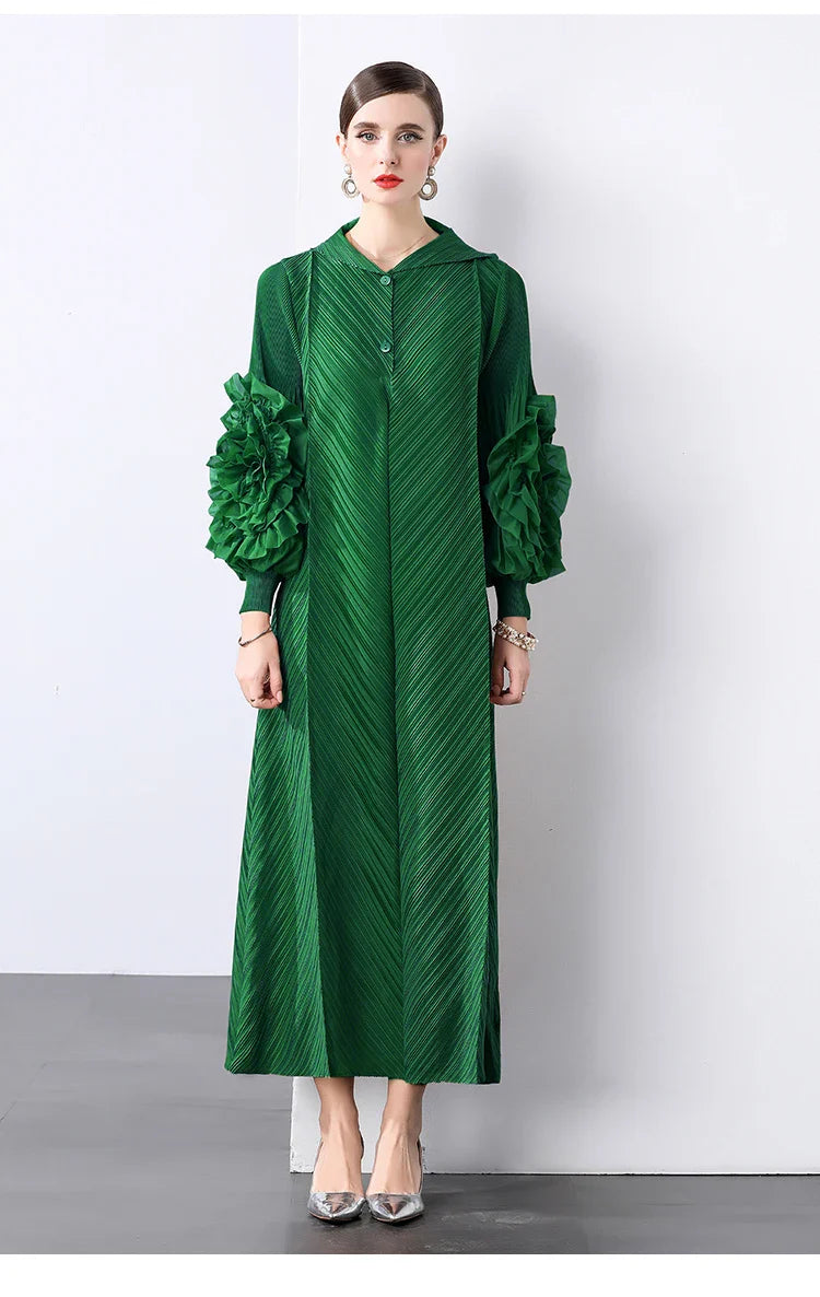 Plissé Pleated Long Sleeve Dress