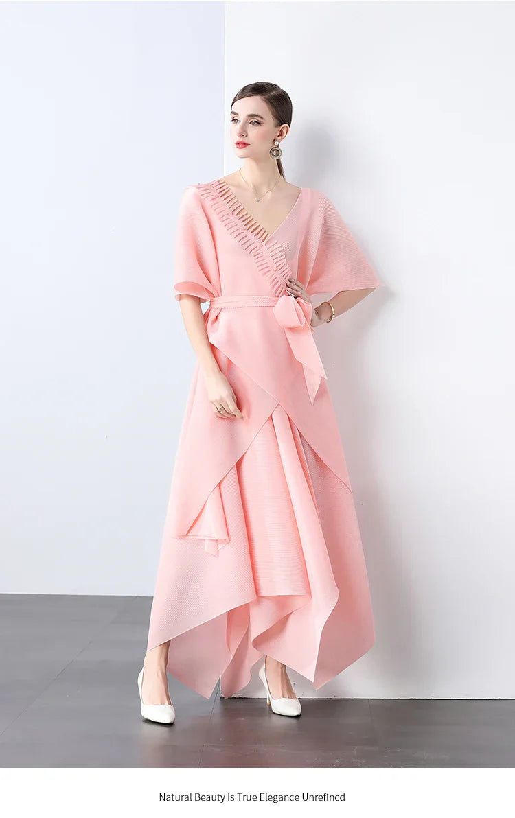 Asymmetrical Plissé Pleated Dress