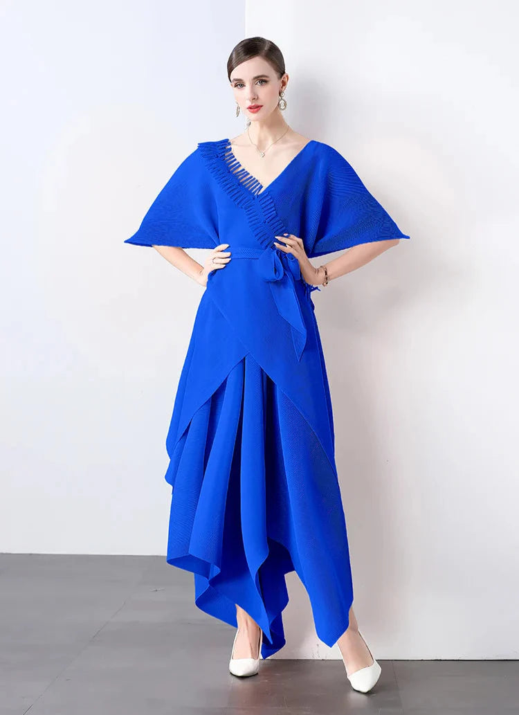 Asymmetrical Plissé Pleated Dress